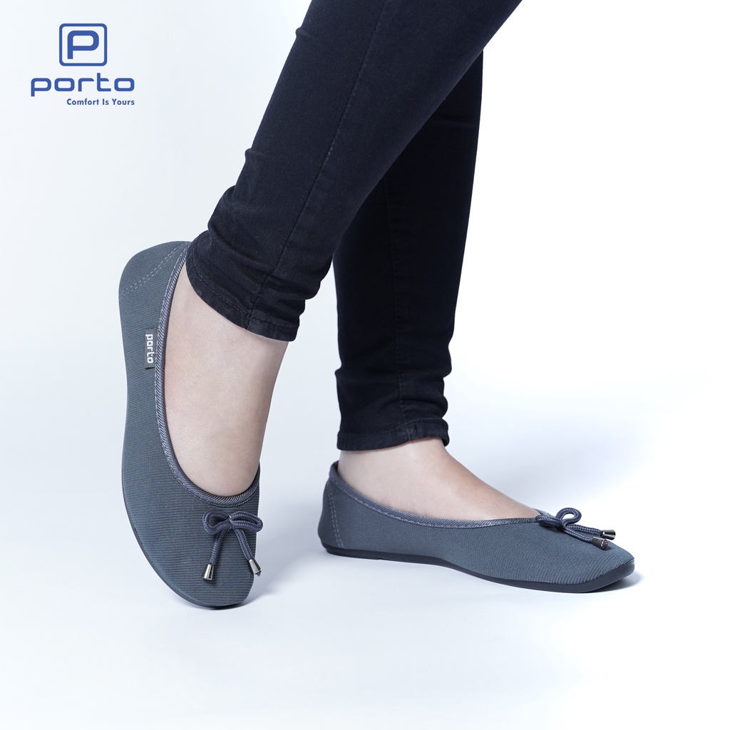 Porto - Sepatu Wanita Flatshoes Balet Kain Nyaman Empuk Simple Pita Korea Casual Original BA202L