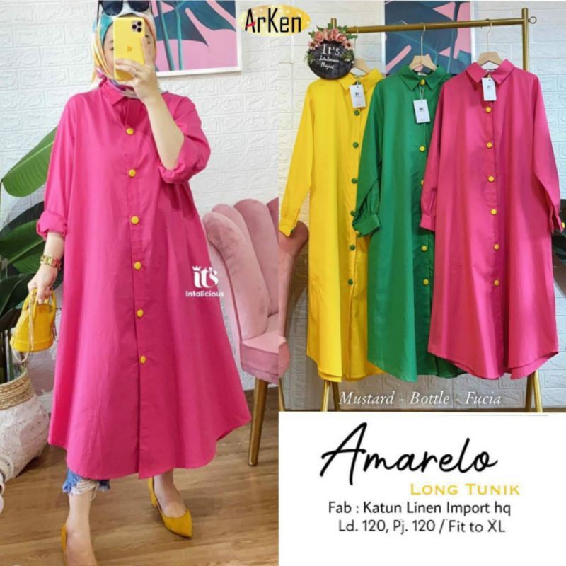 AMARELO LONG TUNIK JUMBO LD 115 BAHAN LINEN PREMIUM  Rp 195.000.-