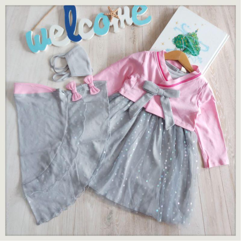 Mi Angel "GAMIS HANBOK" Anak Perempuan Premium 4in1 Murah Umur 1 - 2 Tahun Free Masker