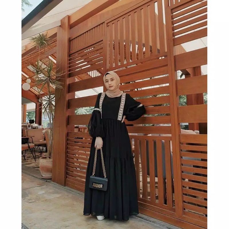 Gamis Muslim Hayla Dress [S M L XL XXL] Maxi Wanita Polos Terbaru Murah Busui Hitam Modern Kebaya