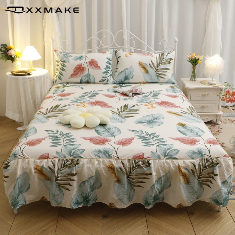 XXMake Sprei Rumbai Sprei Sarung Bantal Bed Cover Bedskirt Kualitas Bagus Pola Warna /Rok Kasur/Lembaran Set Tiga Potong