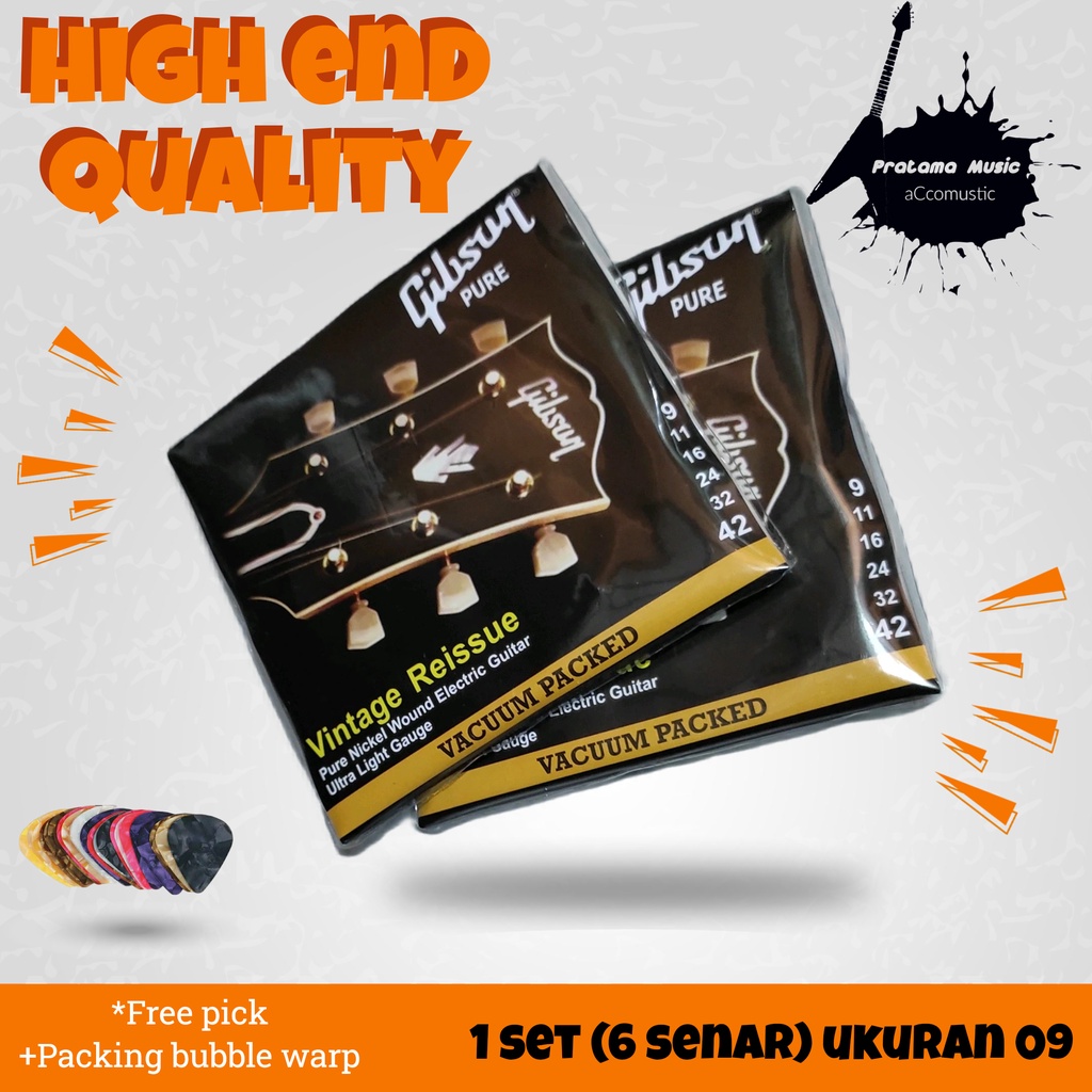 Senar Gitar Gibson Pure Nickel Wound Elektrik Akustik Strings , Senar Gitar Akustik Elektrik Lokal, 009