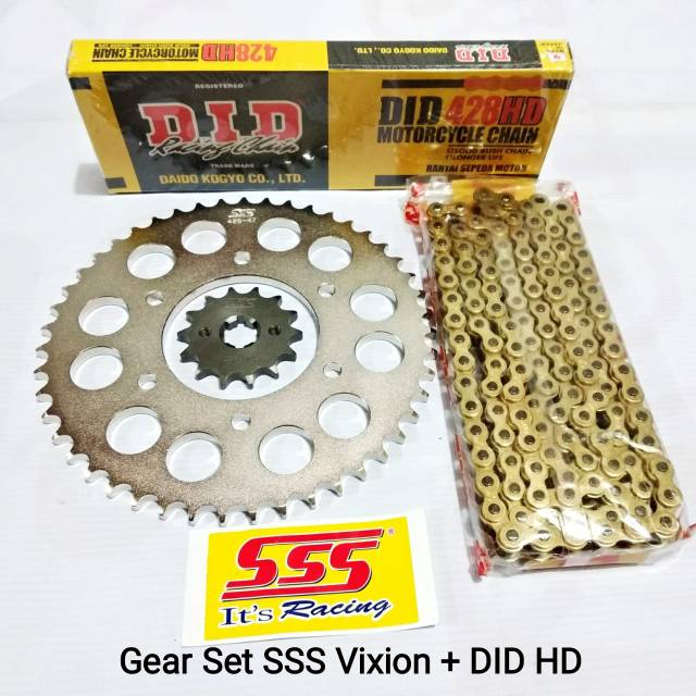 Gear Set SSS Vixion + Rantai DID HD Gold