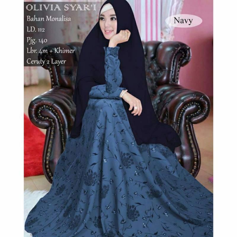 Gamis Monalisa Premium Motif Bunga Olivia Pakaian Wanita Busana Muslim Terlaris ld112