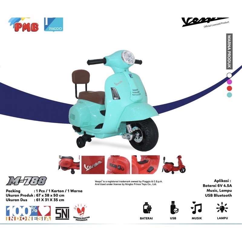 Mainan Anak Motor Aki Murah Vespa Vintage Classic Lisensi Original Pmb 788