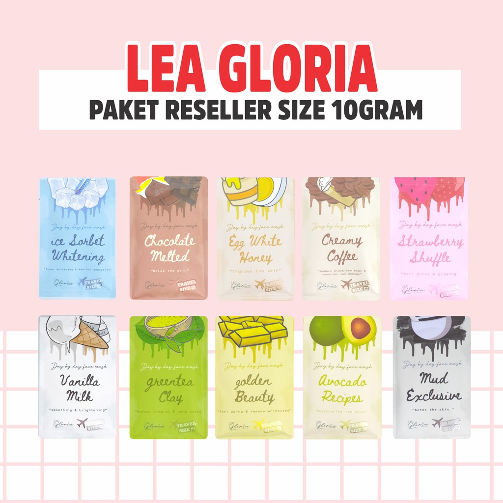 Paket Reseller [FREE BUBBLE] Masker Lea Gloria 10gr Travel Size BPOM Facemask by Lea Gloria