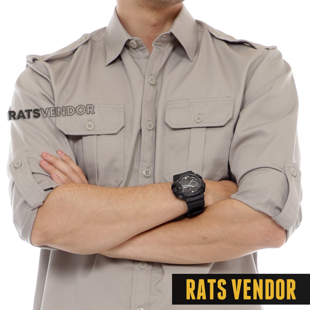 Kemeja Outdoor / Lapangan / Gunung / PDL Rats Vendor Lengan Panjang Warna Beige