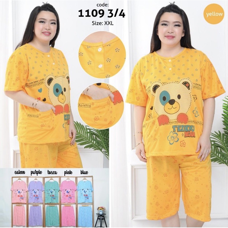 OvShopp Baju tidur kaos wanita 3/4 JUMBO fit to XXL 1109 / Babydoll / Piyama (COD)