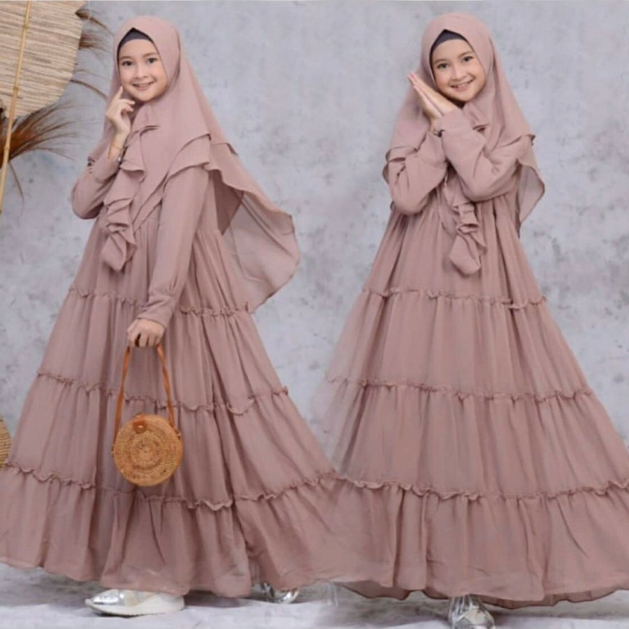 Busana muslim gamis anak perempuan syar i Bahan maxy Moscrepe  7 8 9 10 11 12 13 14 tahun umur usia