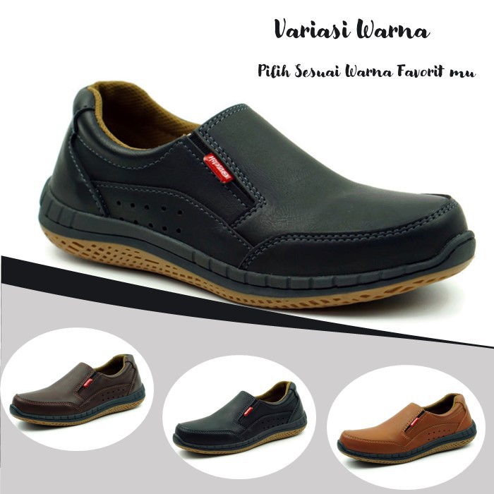 Sepatu kerja pria slip sepatu tanpa tali bahan upper webbing kulit terbaru M35 GB