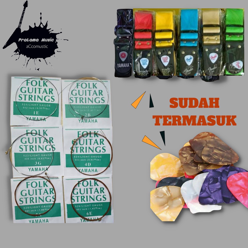 Paket Senar Gitar Yamaha Folk Acoustic Strings , Senar Gitar Akustik , 1 set , Strap Sabuk Gitar + Pick