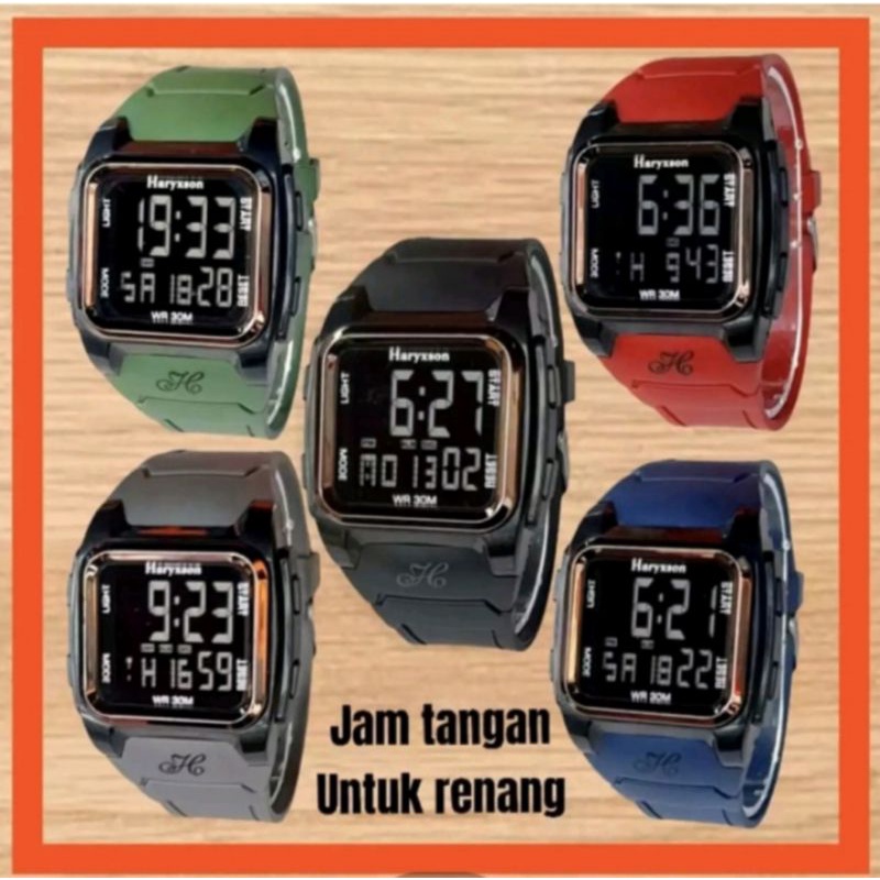 Jam Haryxson Digital Kotak - Stopwatch - Alarm - Tanggal Hari - COD