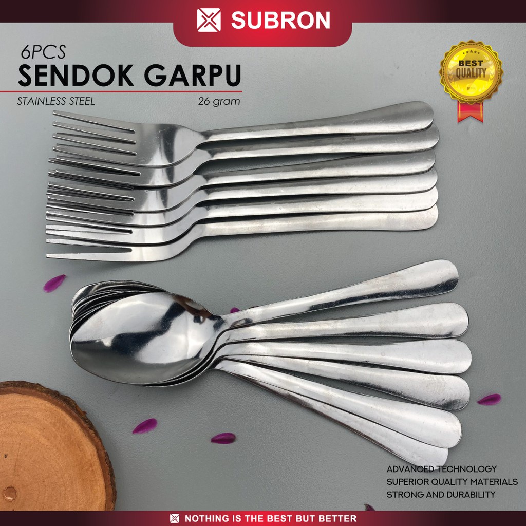 SUBRON 6pcs/pack Sendok Garpu Makan Stainless 26 gram Alat Makan Set