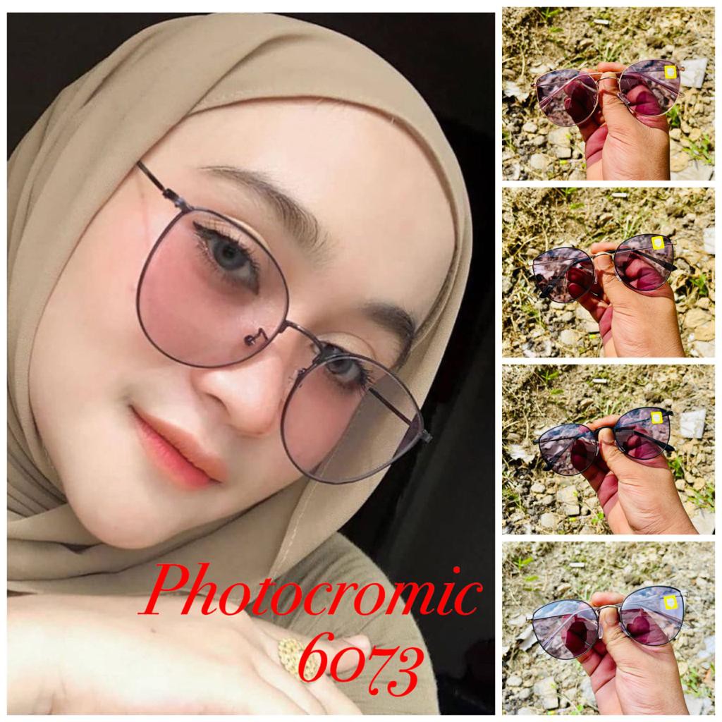 NEW Kacamata Photocromic Wanita Pria Berubah Warna 6073 Frame Optik Vintage Fashion Import Korean
