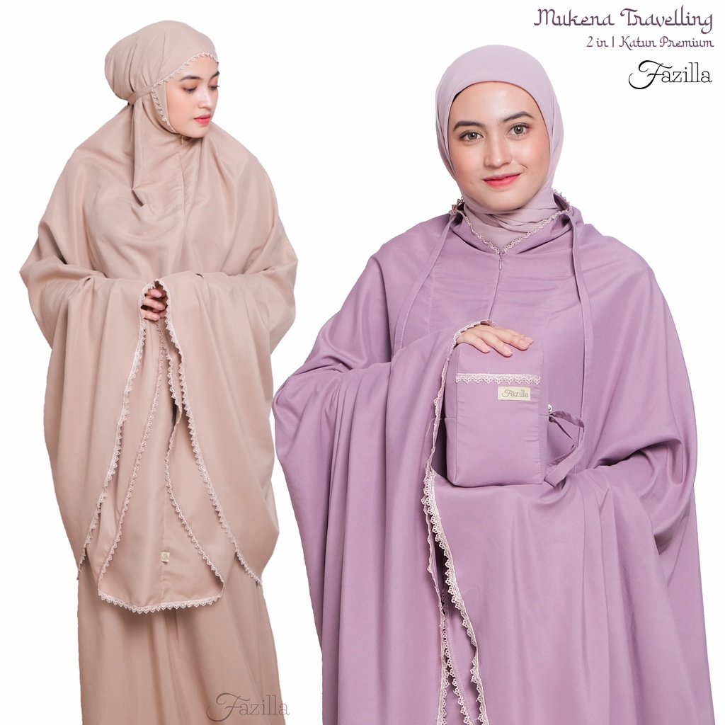 Fazilla Mukena Dewasa Traveling Mini Pouch 2 In 1 Katun Polos Premium Jumbo