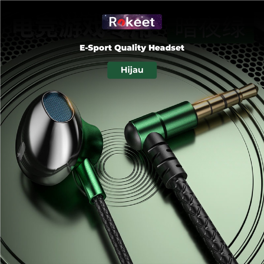Rokeet Earphone Headset Gaming  Superbass Stereo+HD Hi-Fi Mic Jack 3.5mm