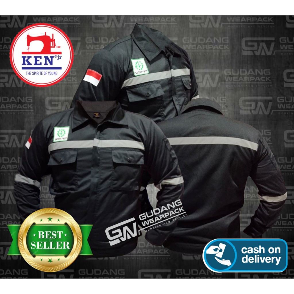 Wearpack Atasan/Kemeja Safety Lengan Panjang HITAM POLOS