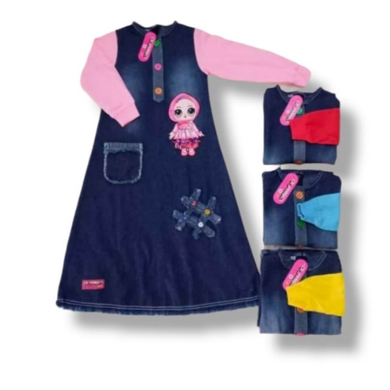 Gamis Anak Perempuan Jeans LOL LED 1-10 Tahun | COD | Baju Lebaran