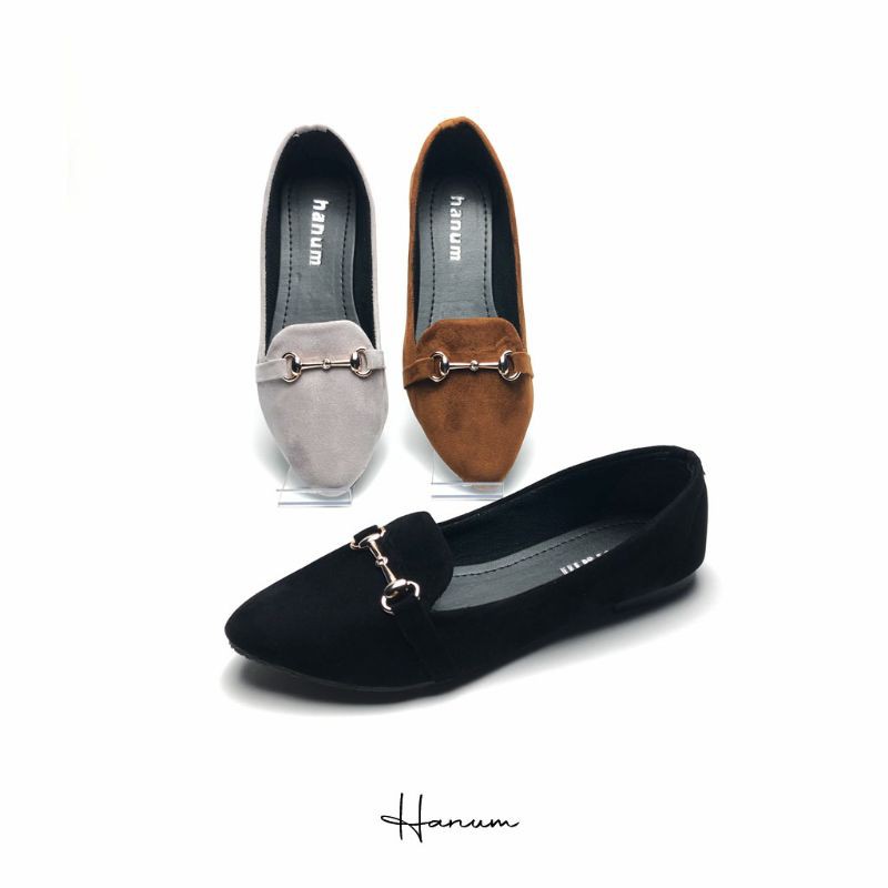 Sepatu Flat Shoes Balet Wanita Hanum HF05 Suede / Bludru Hitam