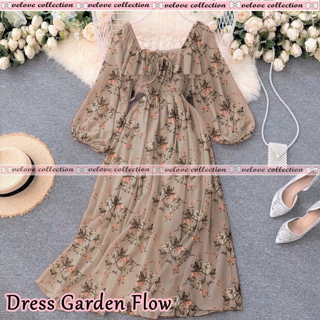 KALANTHA FASHION Dress Tiffani Casual Dress Motif Bunga Dress Wanita Elegant Super Cantik