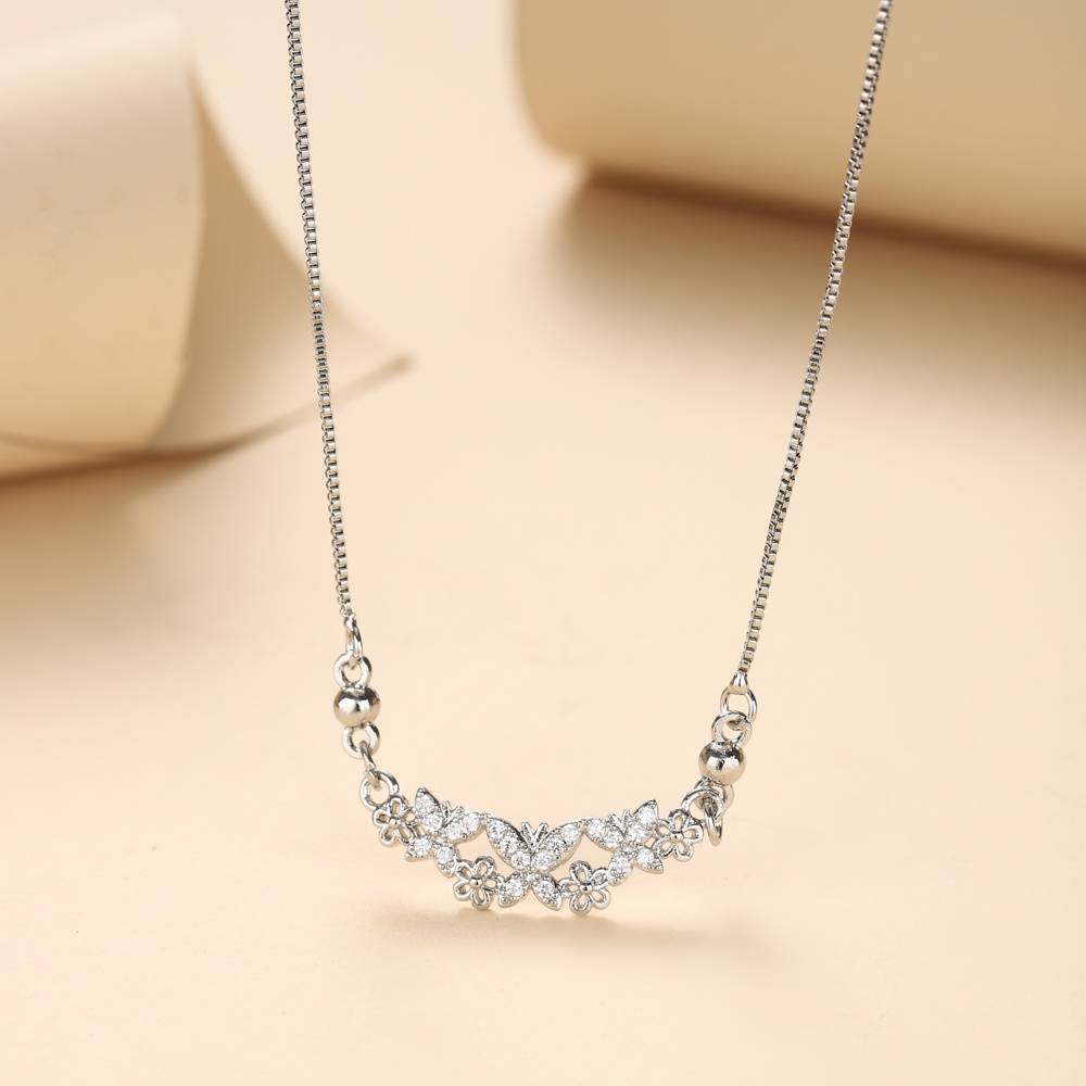 ✅COD Kalung Titanium Wanita  Korea Sederhana Kupu-Kupu Kalung Berlian Aksesoris Fashion Kalung Perak D062