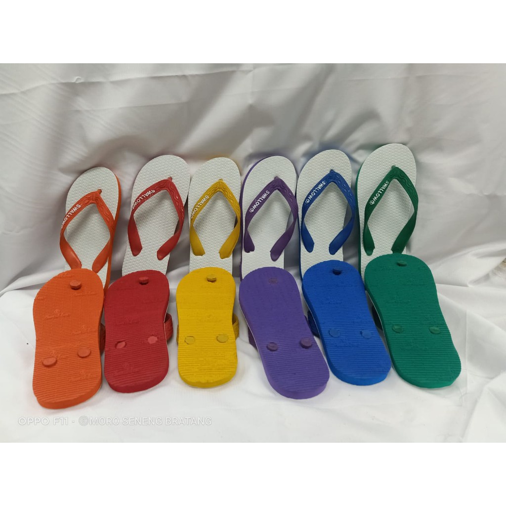 Sandal jepit SWALLOW PUTIH 05 - dasar putih tali warna size 9 9,5 10 10,5 11 11,5 12 Unisex Jumbo Ori