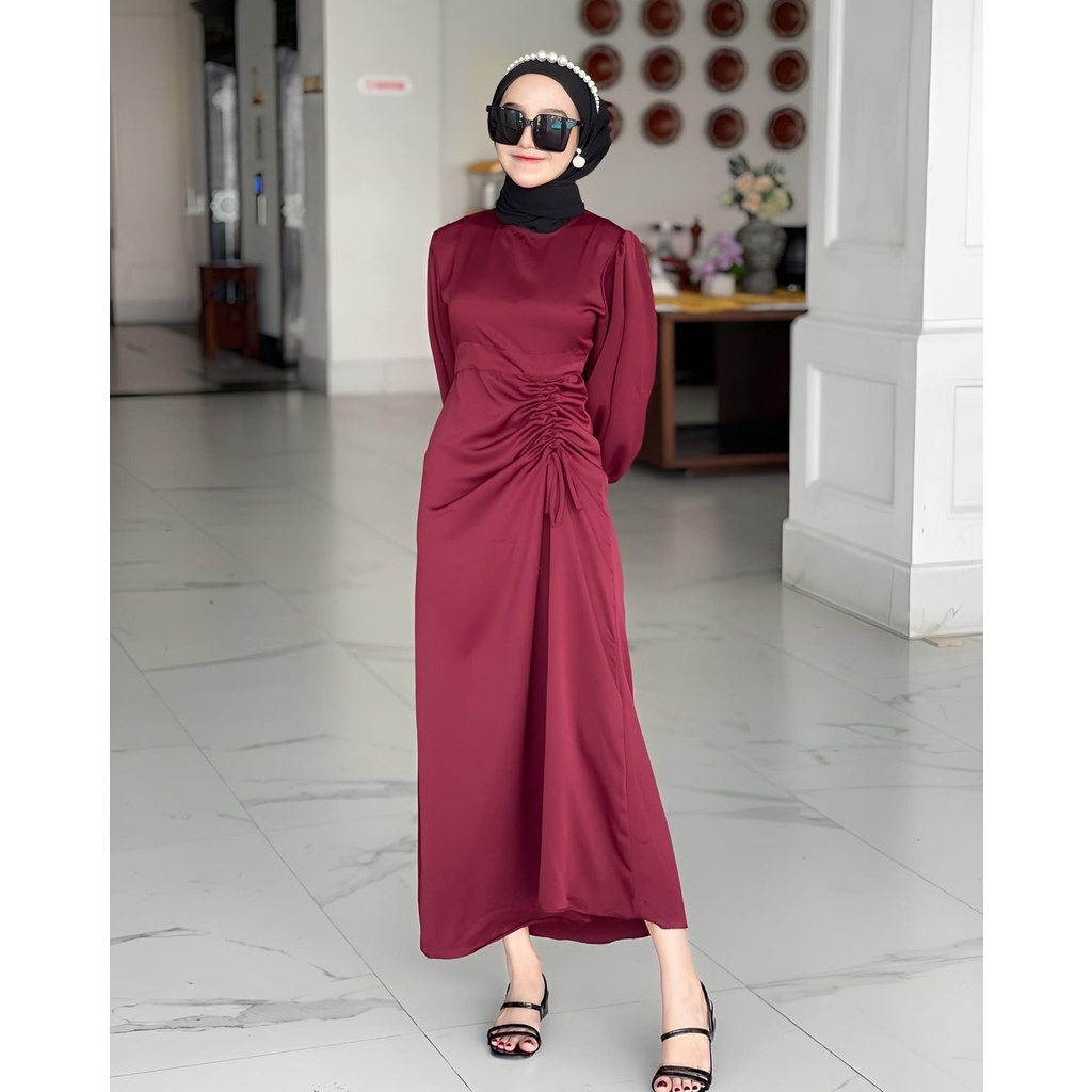 Abelia Dress - baju gamis Remaja Dewasa Bisa untuk kondangan bridesmaid Sateen