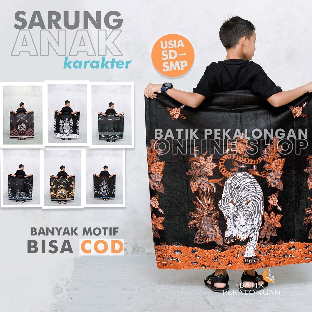 Al Mahdi Sarung Batik Anak Laki Laki Karakter Motif Becak Kapal Sepeda Vespa Macan Kopi