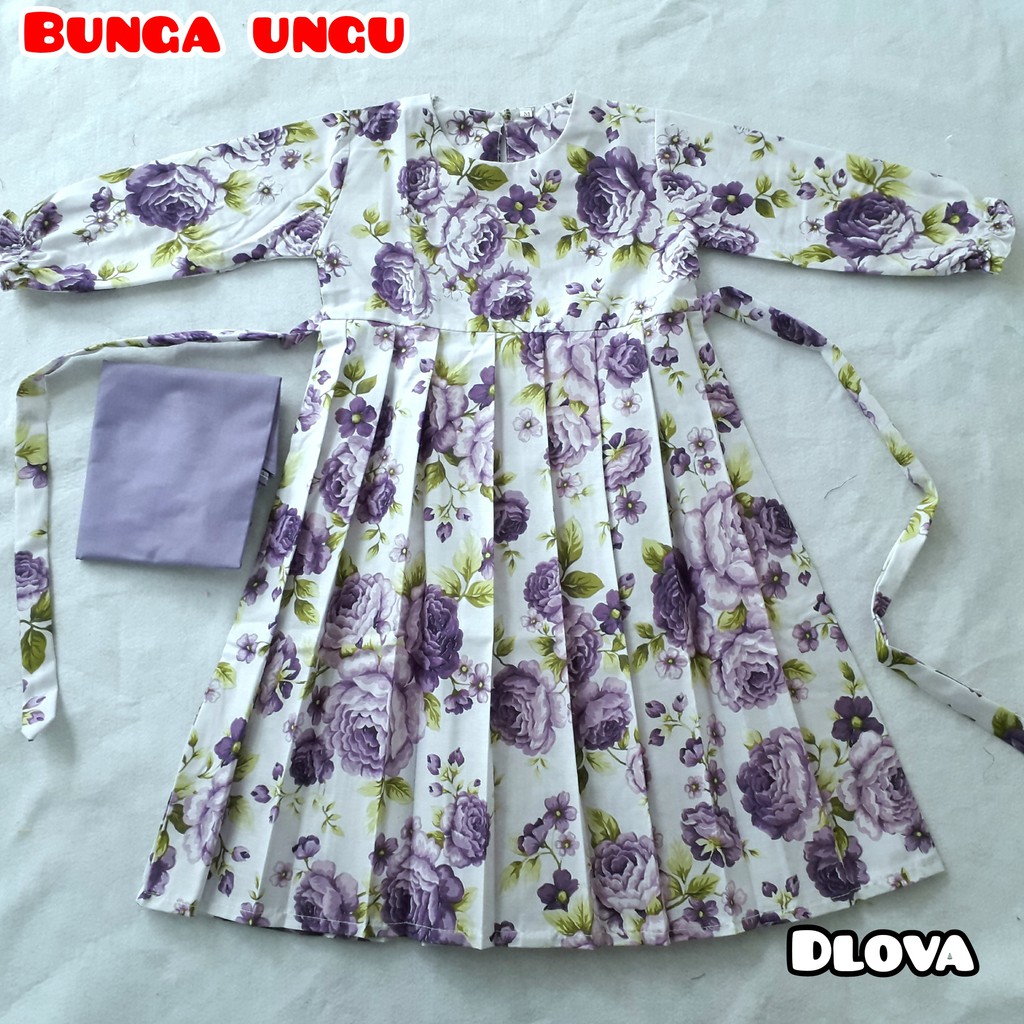 Gamis anak motif bunga plus kerudung 1-8thn