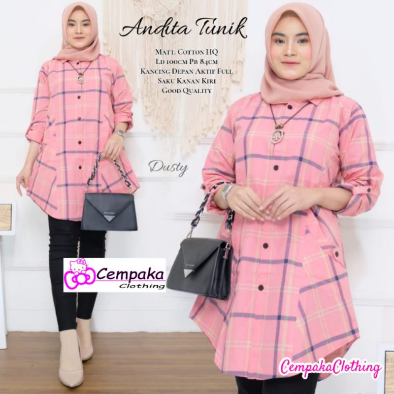 Kamila Tunik Kotak/Tunik katun/Tunik jumbo/Tunik premium Rp. 176.000.-