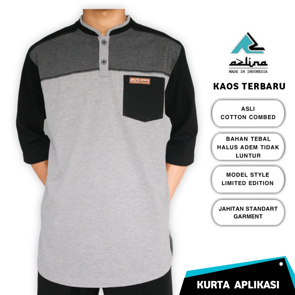 Atasan Muslim pria kaos koko MODERN Kurta Pakistan Bahan Cotton Combade24s premium produk Azlina ORIGINAL bisa Cod