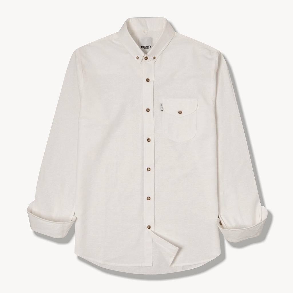 HIGHTY Off White Cotton Long Sleeve Shirt | Kemeja Putih Pria