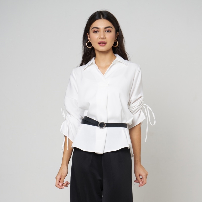Lylia Blouse - Baju Lengan Panjang - Atasan Wanita Kantor Casual Lengan Serut - Atasan Wanita Lengan Panjang