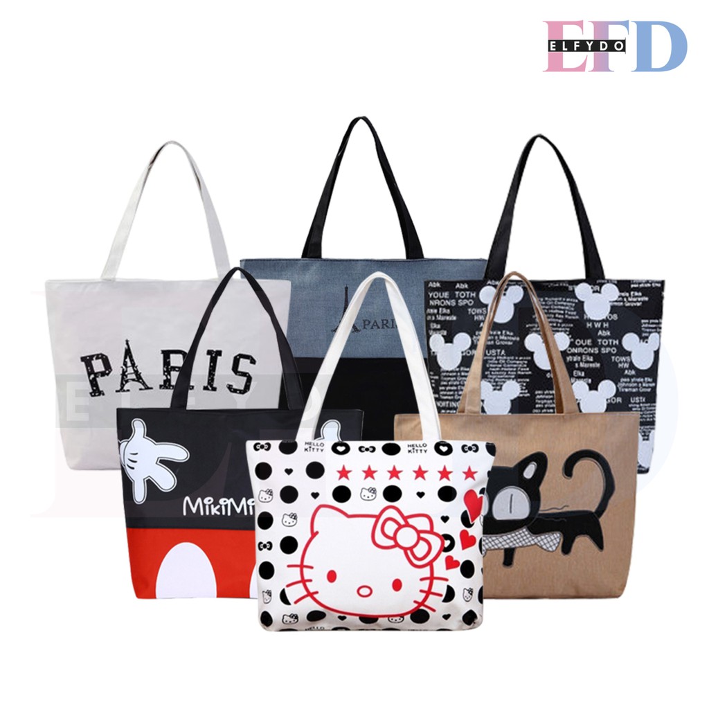 ELFYDO - Tote Bag Karakter Tas Kuliah Shoulder Bag Murah Tas Tengteng Wanita Import