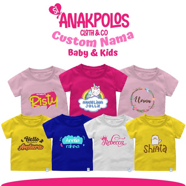 Baju Kaos Custom Sablon  Nama Anak Perempuan Laki laki 6 Bulan - 8 Tahun Katun Combed 30s Print DTF Custom