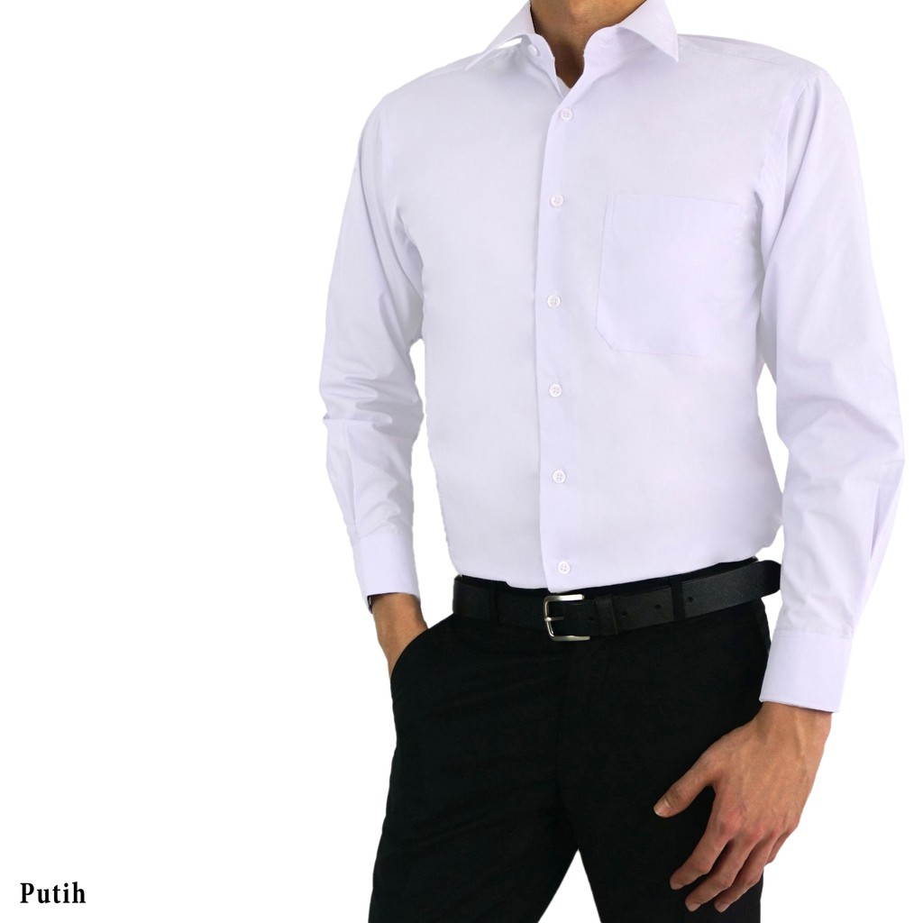 BOSS Kemeja Polos Lengan Panjang Putih