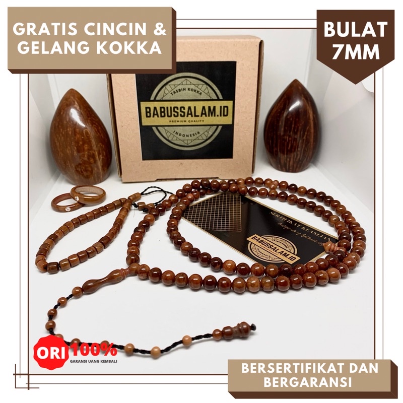 Tasbih Kokka Asli Bersertifikat Motif Bulat 7mm Tasbih Kaokah Asli 100% Tasbih Kaukah
