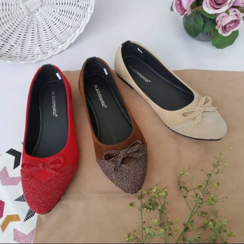 BLACKPANDA SEPATU WANITA FLAT SHOES KEKINIAN SANDAL WANITA WARNA HITAM SENDAL WANITA 3CP
