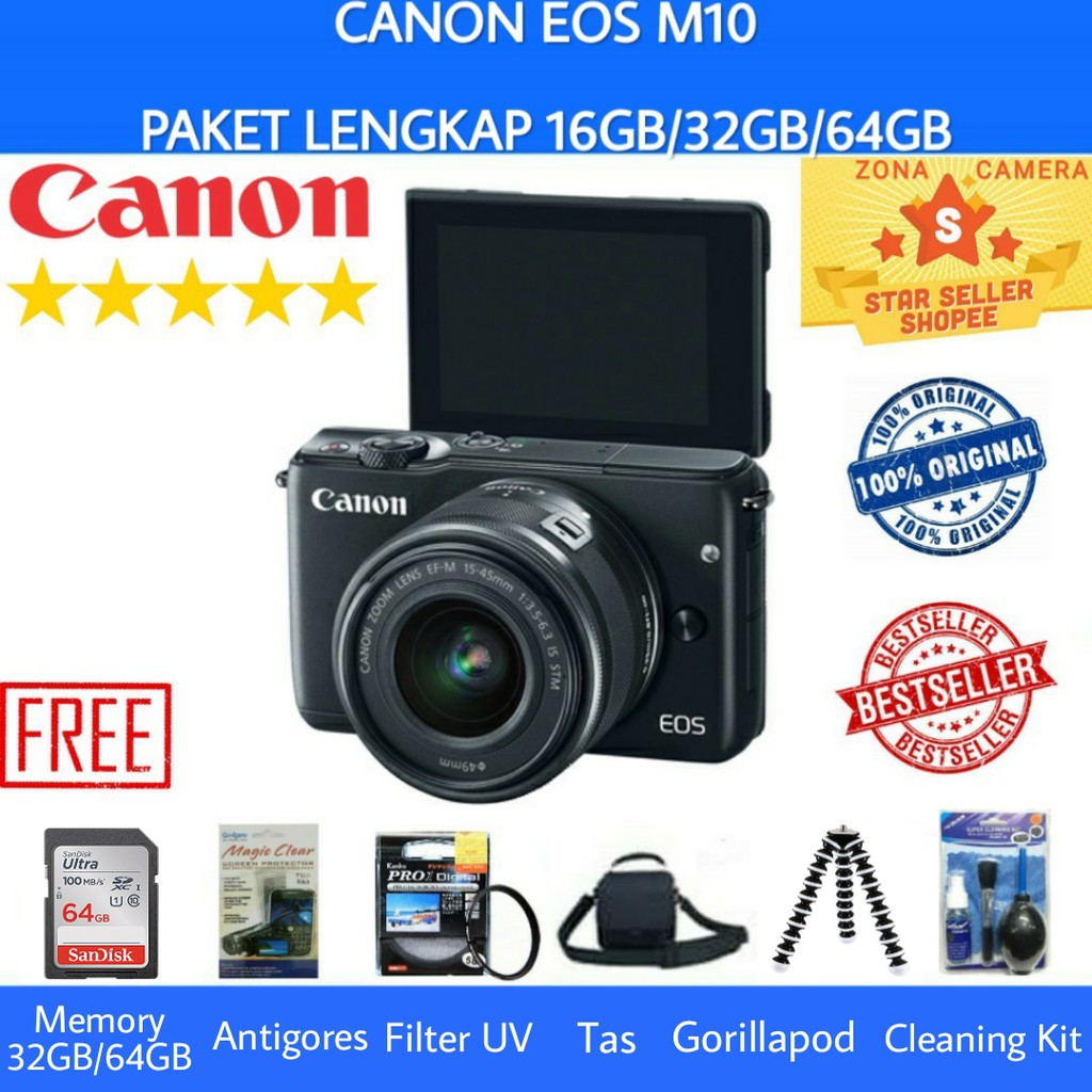 CANON EOS M10 / CANON M10 KIT 15-45MM IS STM WIFI ORIGINAL - PAKET LENGKAP