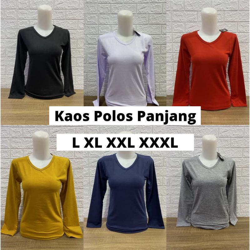 Kaos polos lengan panjang wanita neck L XL XXL XXXL