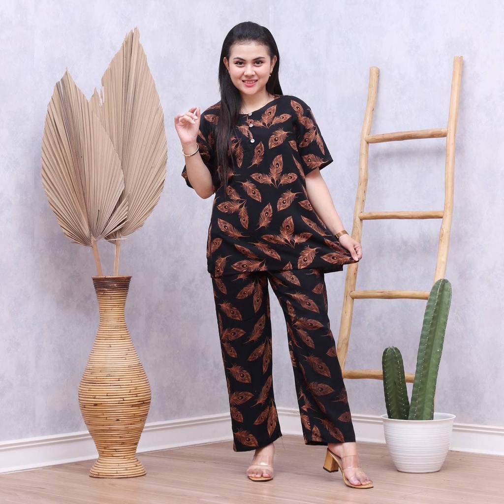 Batik Prass - Setelan Cp Butterfly Baju Santai Kekinian - Lengan Pendek Kancing Depan Rayon Halus