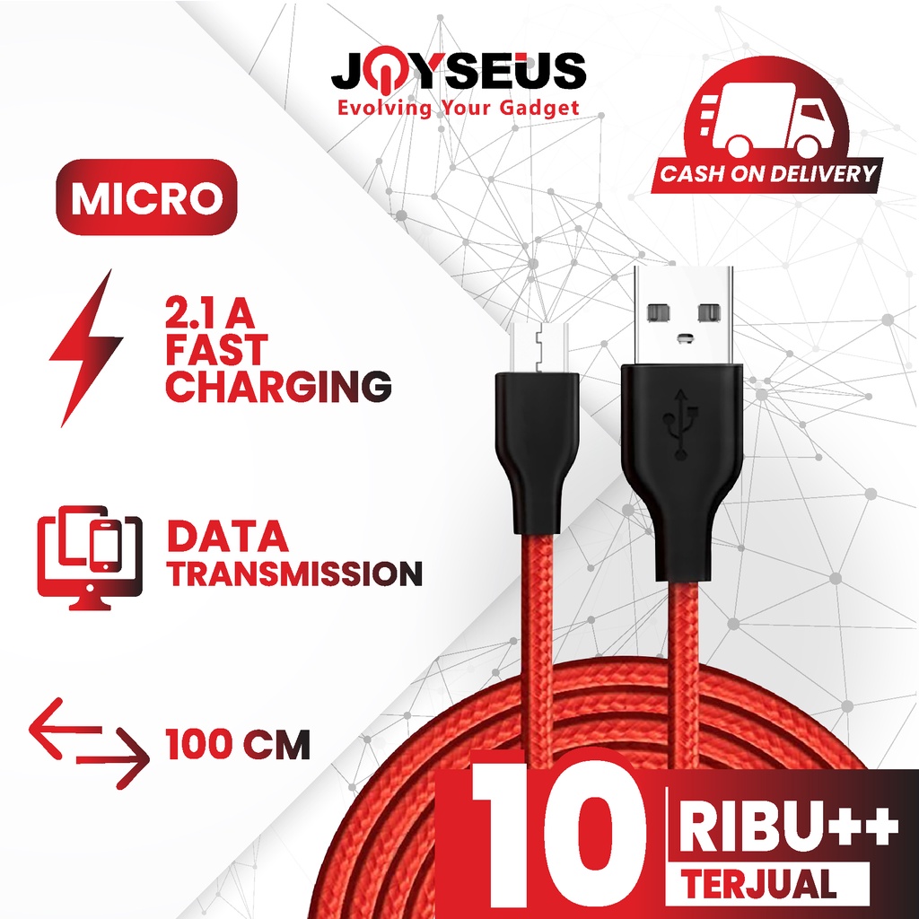 Kabel Data Cable Data Micro USB JOYSEUS 100 JM Nylon Braided Black / Red - KB0005-AA /KB0005