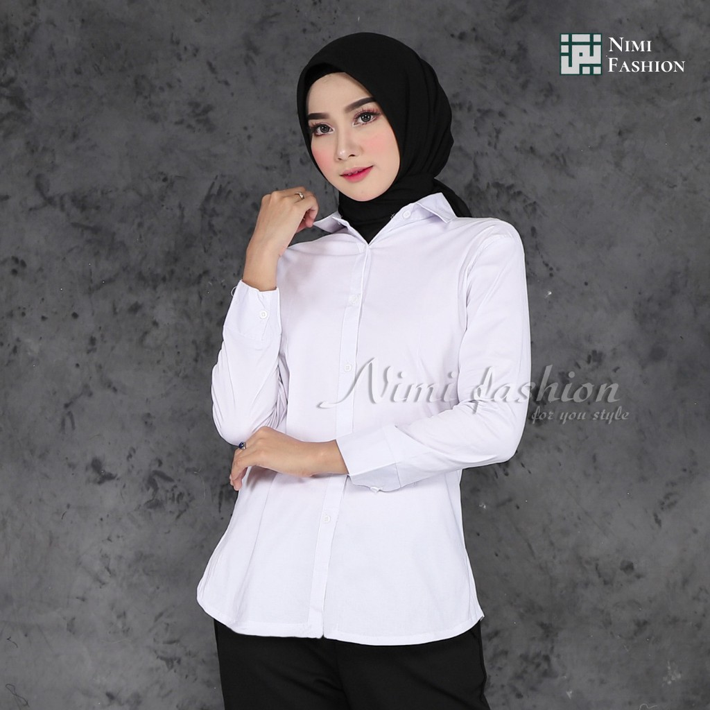 Kemeja Putih Polos Wanita / Baju Kerja Kantor Wanita Jumbo / Kemeja Putih Wanita Lengan Panjang