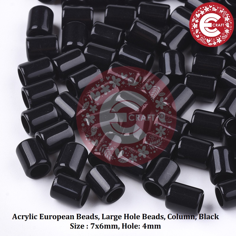 1 PACK MANIK AKRILIK TABUNG 7X6MM, LUBANG BESAR 4MM UNTUK STOPER GELANG TALI