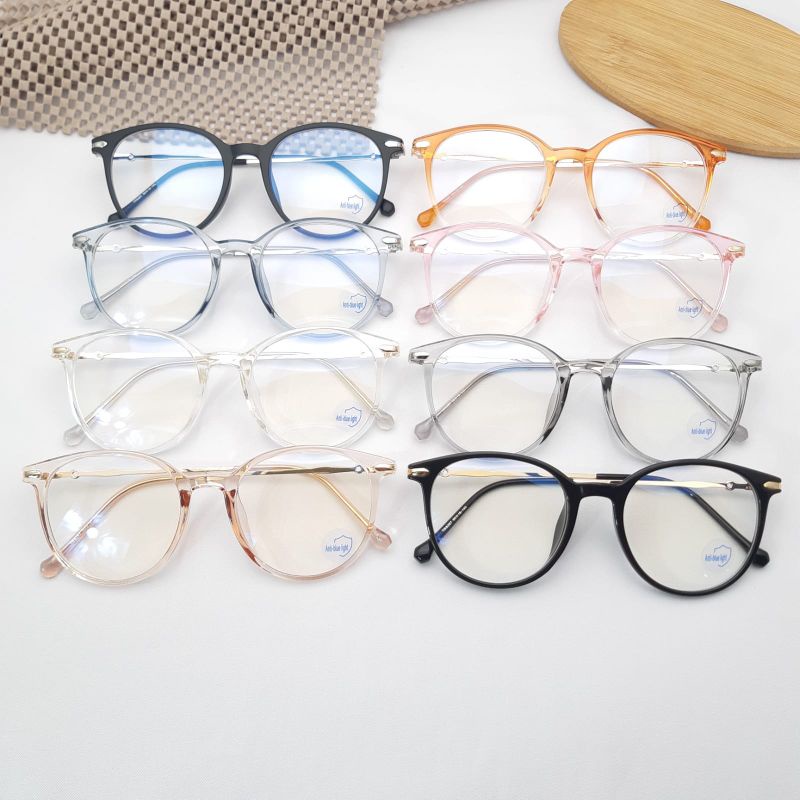 Frame/Kacamata Bulat 8297 Size 50.19.140 Paket Lensa Photocromic,Anti radiasi free minus dan Cylinder