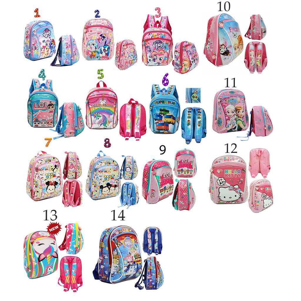Tas Ransel Anak Sekolah PG / PAUD Cantik Bahan Kain Sponge Anti Air DUA RESLETING KARET