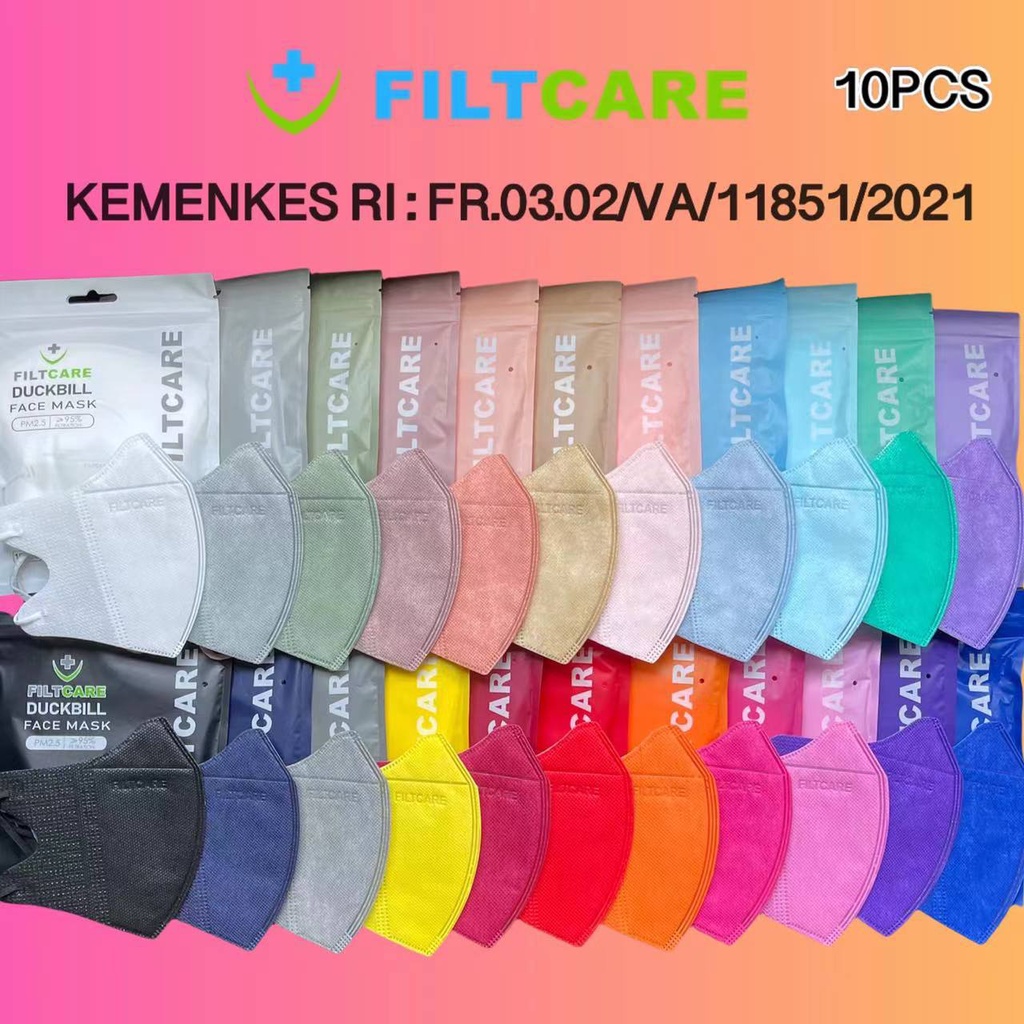 FILTCARE Masker DUCKBILL 10PCS 3PLY Medis Garis model sensi Rainbow Nude BFE 95% Surgical Mask