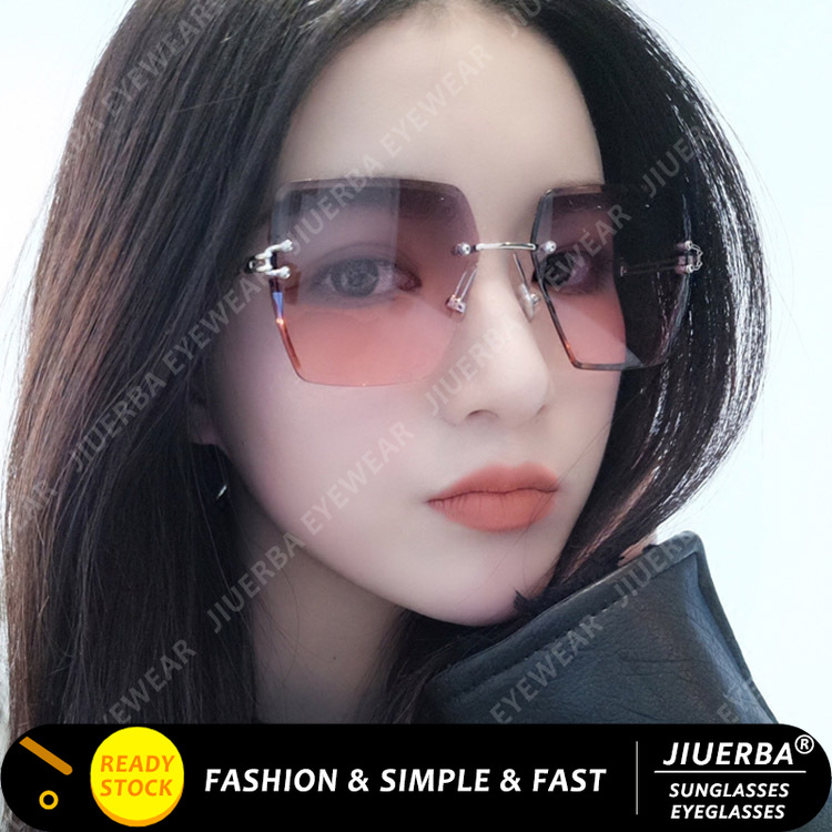 【TERSEDIA & COD】Kacamata Hitam Wanita Korea Gaya Oversized KACA MATA Frameless Cewek Sunglasses for Women