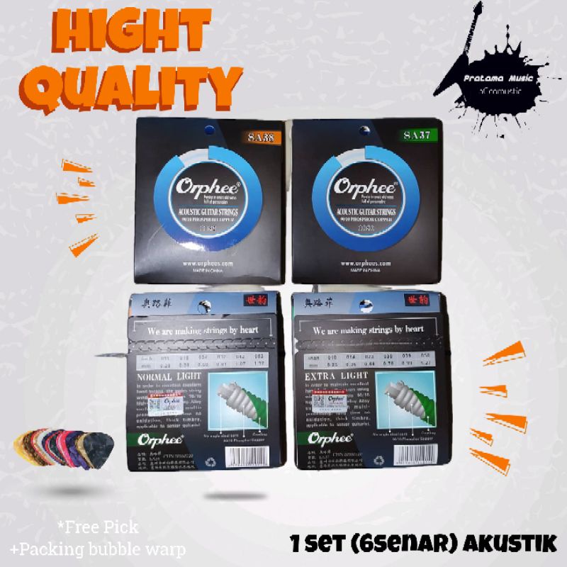 Senar Gitar Orphee SA Phosphor Copper Professional Acoustic Guitar Strings, Senar Gitar Akustik, 90/10