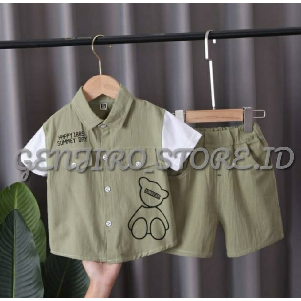 GENEJIRO-KEMEJA SIMBEAR /SETELAN KEMEJA  ANAK LAKI LAKI/LENGAN PENDEK/1-4TAHUN/COD
